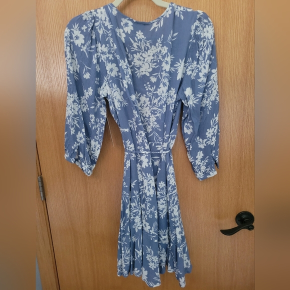 Lulus Light Blue Floral Mini Wrap Dress - Picture 2 of 3